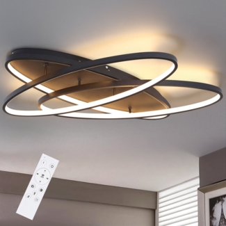 ZMH Deckenlampe LED Deckenleuchte Wohnzimmer - Schwarz Wohnzimmerlampe 2 Ring Dimmbar mit Fernbedienung 76W Modern Design Küchenlampe Schlafzimmer Deckenbeleuchtung für Schlafzimmer Küche Büro Flur