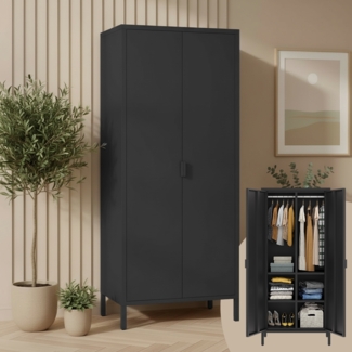 skølm 'Ituri' Kleiderschrank, Metall, 170x45x80 cm, schwarz, Garderobe mit 4 Fächern und 2 Kleiderstangen