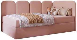 Compleo Boxspringbett Jugendbett DREAMY, Polsterbett mit Bettkasten, 80/90/100/120x200, Kopfteil links oder rechts, Boucle oder Velvet