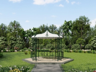 Vente-unique - Gartenpavillon - Metall in Schmiedeeisen-Optik - 300 x 305 cm - Grün - TILCARA