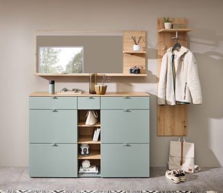 Garderoben-Set >Bari< in Schilfgrün matt, MDF, Spannplatte - 208 x 202 x 38 (BxHxT)