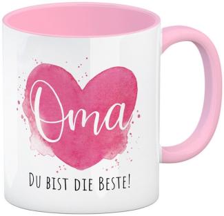 speecheese Tasse Beste Oma Kaffeebecher in rosa mit Spruch Oma Du bist die Beste