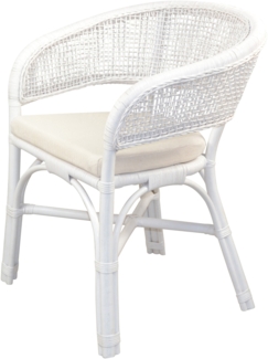 Schöner Rattansessel, Rattanstuhl handgeflochten, weiß, inklusive Sitzkissen