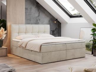 Mks Möbel 'Rico' Boxspringbett mit Kopfteil, Bettkasten & Topper, H3, Velours beige, 160 x 200 cm