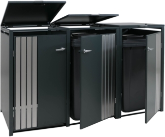 3er-Mülltonnenverkleidung HWC-O67, Mülltonnenbox mit Deckel, Metall 122x200x84cm 83kg ~ anthrazit Edelstahl