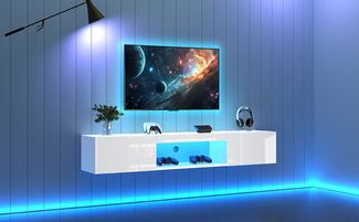 Hängender TV-Schrank Hochglanz Weiß 160 x 31 x 22 cm aus Spanplatte mit LED & Türen