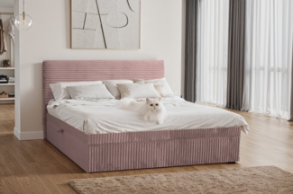 Kaiser Möbel Boxspringbett mit bettkasten und topper TRENTO, ohne Bein stoff Plüsch Cord, Matratze und Topper, Mehrere Größen, Viele Farben, Bettkasten