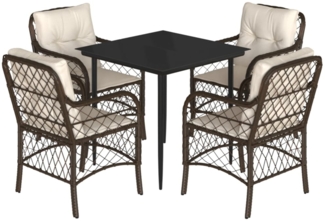 vidaXL 5-tlg. Garten-Essgruppe mit Kissen Braun Poly Rattan 3212111