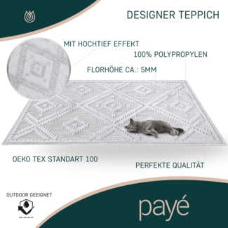 Teppich Läufer - Silber Grau Raute - 60x110cm - Boho Deko Teppiche für Balkon Terrasse Garten - Indoor Outdoor Schlafzimmer Esszimmer - Hochtief 3D Effekt