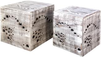 Hocker Beistelltisch 2er set Holz Würfel Nachttisch grau Cube Couchtisch