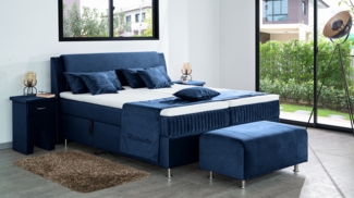 Meisterbetten Boxspringbett Mari 140x220 in VS-Royalblau, Matratzenbezug Mask, Ergoflex-Topper