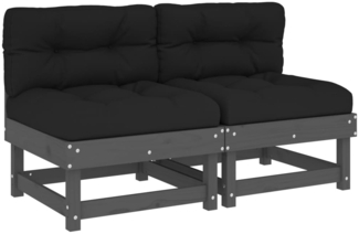 vidaXL Mittelsofas mit Kissen 2 Stk. Grau Massivholz Kiefer 825459