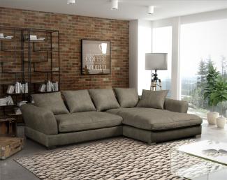 Ecksofa TIZIAN L-Form in Wildlederoptik-Grau / Ottomane Rechts