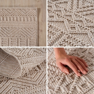Teppium Teppich Skandinavisches Vintage-Muster auf Bouclé-Teppich, Rund, Höhe: 20 mm, Kurzflor Schlingen Teppich Beige Boucle-Loop Wohnzimmer Teppich