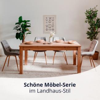 KHG Esstisch ausziehbar Eiche 6-8 Personen Landhaus, Küchen-Tisch aus Holzoptik Asteiche foliert, 100kg belastbar, 160-215 x 75 x 90 cm (B/H/T)