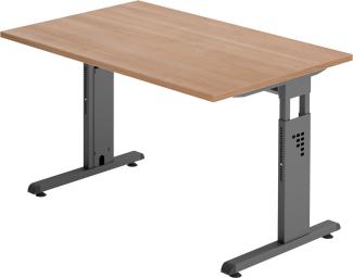 bümö höhenverstellbarer Schreibtisch O-Serie 120x80 cm in Nussbaum, Gestell in Graphit - PC Tisch klein für's Büro manuell höhenverstellbar, Computertisch verstellbar, OS-12-N-G