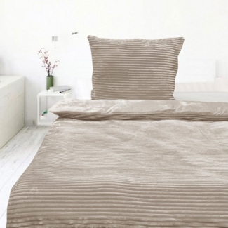 Casa Colori Bettwäsche Teddy Flausch Winterbettwäsche 135x200 cm, Fleece, 2 teilig, Taupe