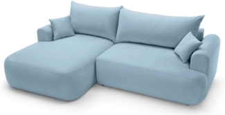 Selsey 'Ovo' Ecksofa mit Schlaffunktion, Stauraum und Samtbezug, hellblau, links, 93 x 260 x 165 cm