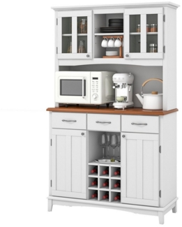 COSTWAY Küchenbuffet Hochschrank mit Arbeitsplatte, Weinregal, verstellbarem Regal