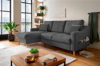 INOSIGN Ecksofa Valentina L-Form, 2 Zierkissen, mit Seitentasche, ausziehbarer Liegefläche, Bettkasten
