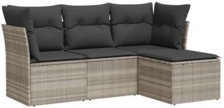 vidaXL 4-tlg. Garten-Sofagarnitur mit Kissen Hellgrau Poly Rattan 3217542