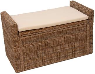 Sitzbank M92 Garderobenbank Bank Sitzhocker, mit Stauraum Kissen Kubu Rattan 88cm ~ kubu grau