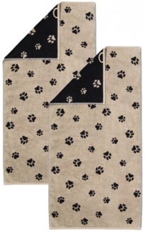 Cawö Handtuch 2 Stück Cawö We love Dogs Handtücher 6247-93 Pfoten Schwarz 50x100, Walkfrottier (Spar-Set, 2-St), 100% Baumwolle