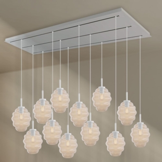 s.luce Echos Esszimmerlampe 12-flammig 200cm 3-reihig Ø 18cm Klar, Weiß