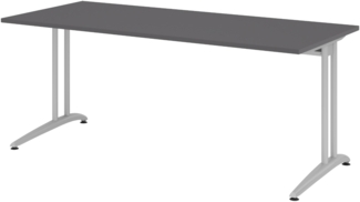 bümö Schreibtisch groß, Serie 180x80 cm, Tischplatte aus Holz in graphit, Gestell aus Metall in Silber - PC Tisch, großer Computertisch für's Büro, Office Bürotisch, BS-19-G