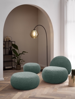 DOMO. collection Sessel 700 016, Polstersessel, rund, gepolsterte Rückenlehne, Füße mit Filzgleitern, Armsessel, Polsterganitur, 73 x 75 x 76 cm (BxTxH), blau