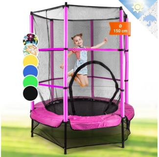 \"Rocketkid Trampolin 140cm Sicherheitsnetz innen Bungeefederung schwarz Pink\"