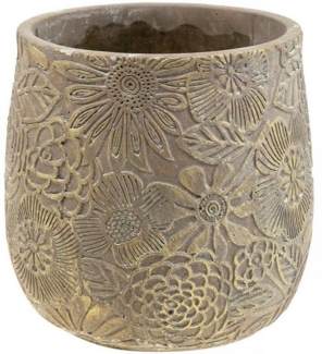 Viana Übertopf Keramik Blumentopf Gold-Blüten Ø13,5cm H15cm Deko Landhausstil