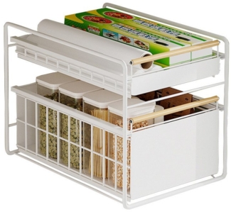 GarveeMore Küchenorganizer-Set Kohlenstoffstahl Küche Kabinett Ausziehbarer Korb Regal Unterder Spüle, Doppelschichtige Teleskopschublade Erweiterbare Schubladenregale