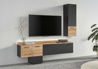 INOSIGN Wohnwand Laport, Breite 195cm, inkl. 1 Lowboard mit indirekter Beleuchtung &, (2-St), 1 Hängeschrank, TV-Wand, TV-Möbel, Mediawand, Wohnkombination
