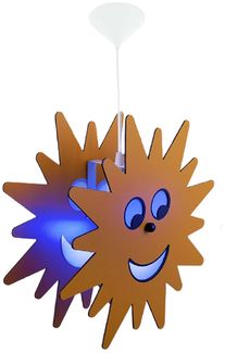 RGB LED Hängeleuchte, Kinder, Sonnen, Holz, gelb, D 38 cm