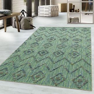 Teppium Teppich Boho-Design, Rechteckig, Höhe: 10 mm, Outdoor Teppich Grün 3D Boho Design für Küchen Balkon Terrasse Garten