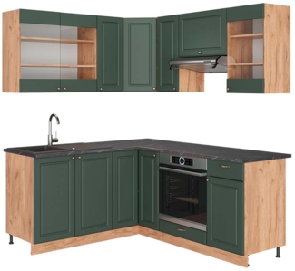 Vicco Eckküche Grün-Gold Landhaus/Goldkraft Eiche 160x190 cm , AP Anthrazit, Fame-Line