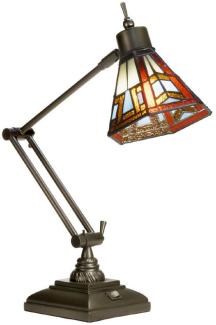 Casa Padrino Luxus Tiffany Tischleuchte Bronze / Mehrfarbig H. 53 cm - Höhenverstellbare Tiffany Schreibtichleuchte - Tiffany Leuchten - Luxus Interior - Luxus Leuchten - Tiffany Leuchten