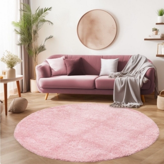SIMPEX24 Teppich Unicolor - Einfarbig, Rund, Höhe: 30 mm, Modern Kurzflor Teppich Wohnzimmer Abstrakt Design Rosa Pflegeleicht
