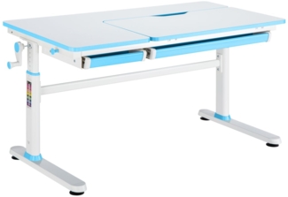 DELUKE® Kinderschreibtisch Höhenverstellbar MAJA - 120x60cm Mit Stauraum Rechteckige Form Kindertisch Basteltisch Kinder Maltisch Blau