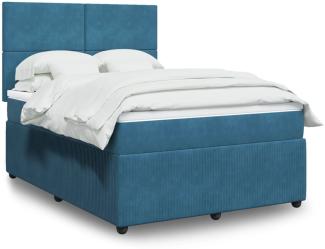 vidaXL Boxspringbett mit Matratze Blau 140x200 cm Samt 3294656