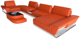 Sofa Dreams 'Bari U' Wohnlandschaft, Orange / Schwarz, Ledermix, 89 x 243 x 456 cm, Rechts