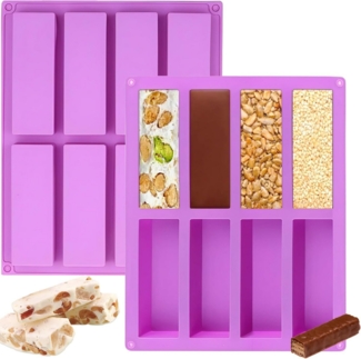 NUODWELL Silikonform 2 Stück Silikonform Rechteckig Antihaft, 8 Mulden Müsliriegel Backform