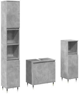 vidaXL 3-tlg. Badmöbel-Set Betongrau Holzwerkstoff 3324952