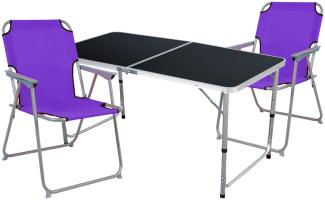 3-teiliges Campingmöbel Set Black Alu 120x60x58/70cm Lila