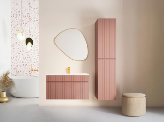 Vente-unique - Waschbeckenunterschrank hängend mit Ablagen & Einbauwaschbecken - Streifenoptik - Rosa - 80 cm - SATARA