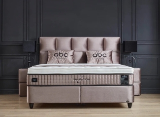 abc bedding Boxspringbett PHANTOM Voll-orthopädisches Komfortbett mit Samt in Beige (inkl. Matratze & Topper), Funktionsbett mit Bettkasten, inkl. Bettbank