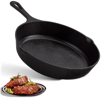 PODOFO Bratpfanne Gusseisen Bratpfanne 26 cm Rund - Eisenpfanne für Herd und Grill