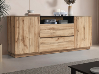 Vente-unique - Sideboard mit 2 Türen, 2 Schubladen & 1 Ablagefach - Holzfarben & Schwarz - CEMILINA