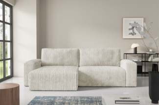 Ecksofa mit Schlaffunktion NATALIA in Stoff Tilia Creme Ottomane Links